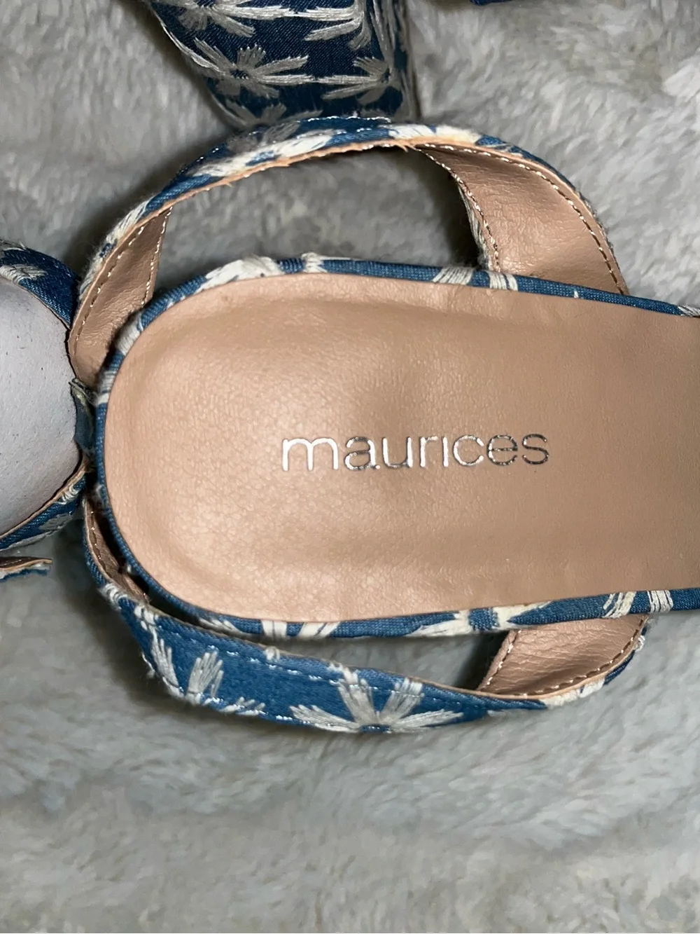 Maurices Blue Floral Platform Sandals with Ankle Strap